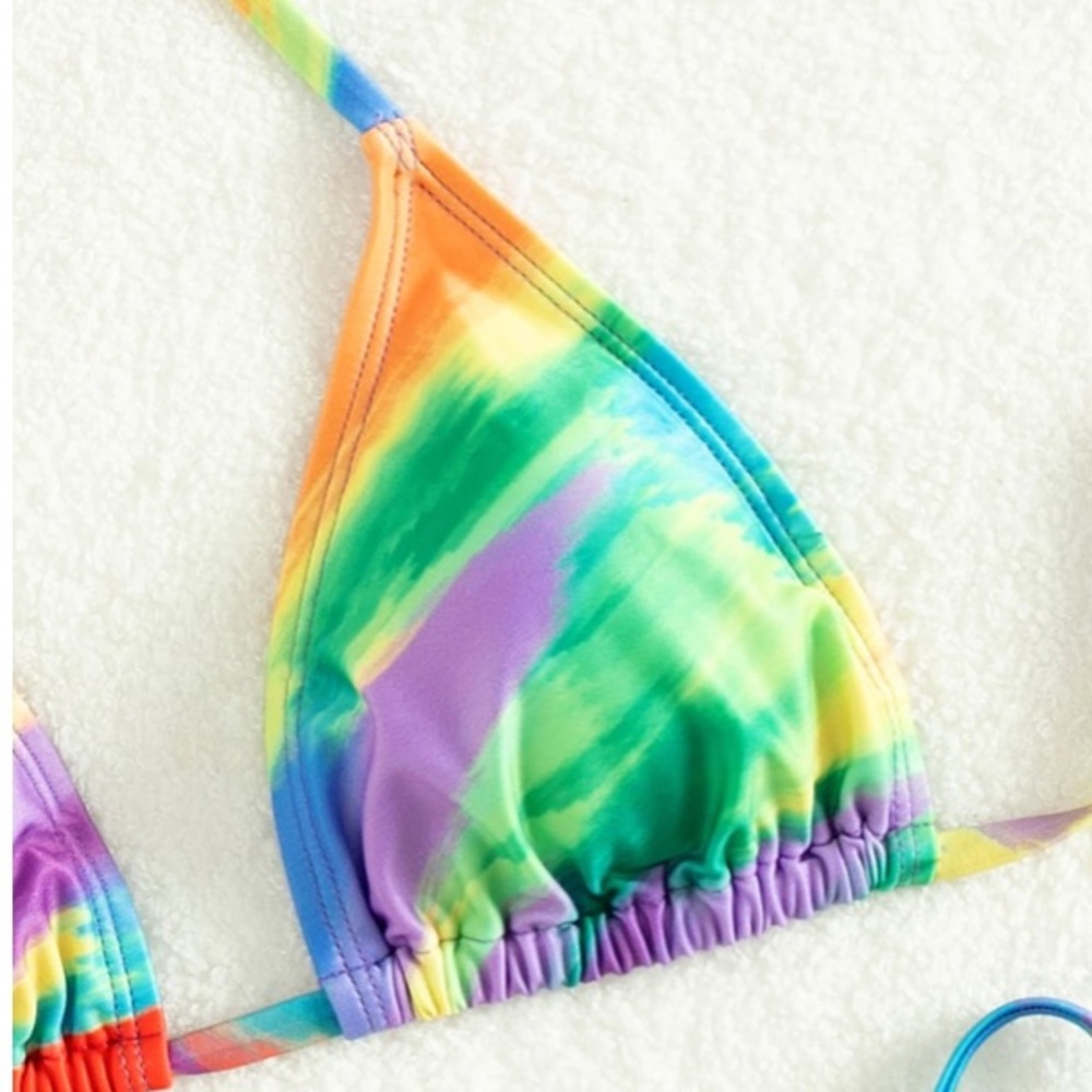 Multicolor Blue Yellow Halter Lined Brazilian Bikini New - Picture 4 of 13